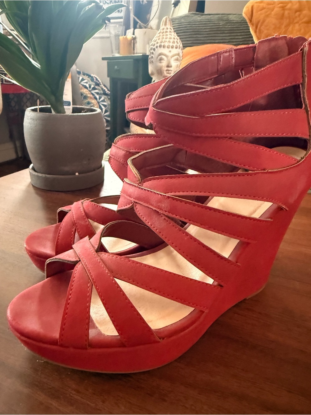 Jasmin by JKnoxville Red Cage Wedge Sandal
